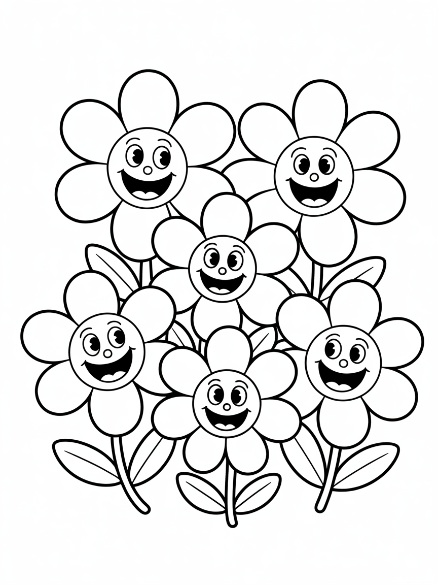Laughing flowers - Free Coloring Page