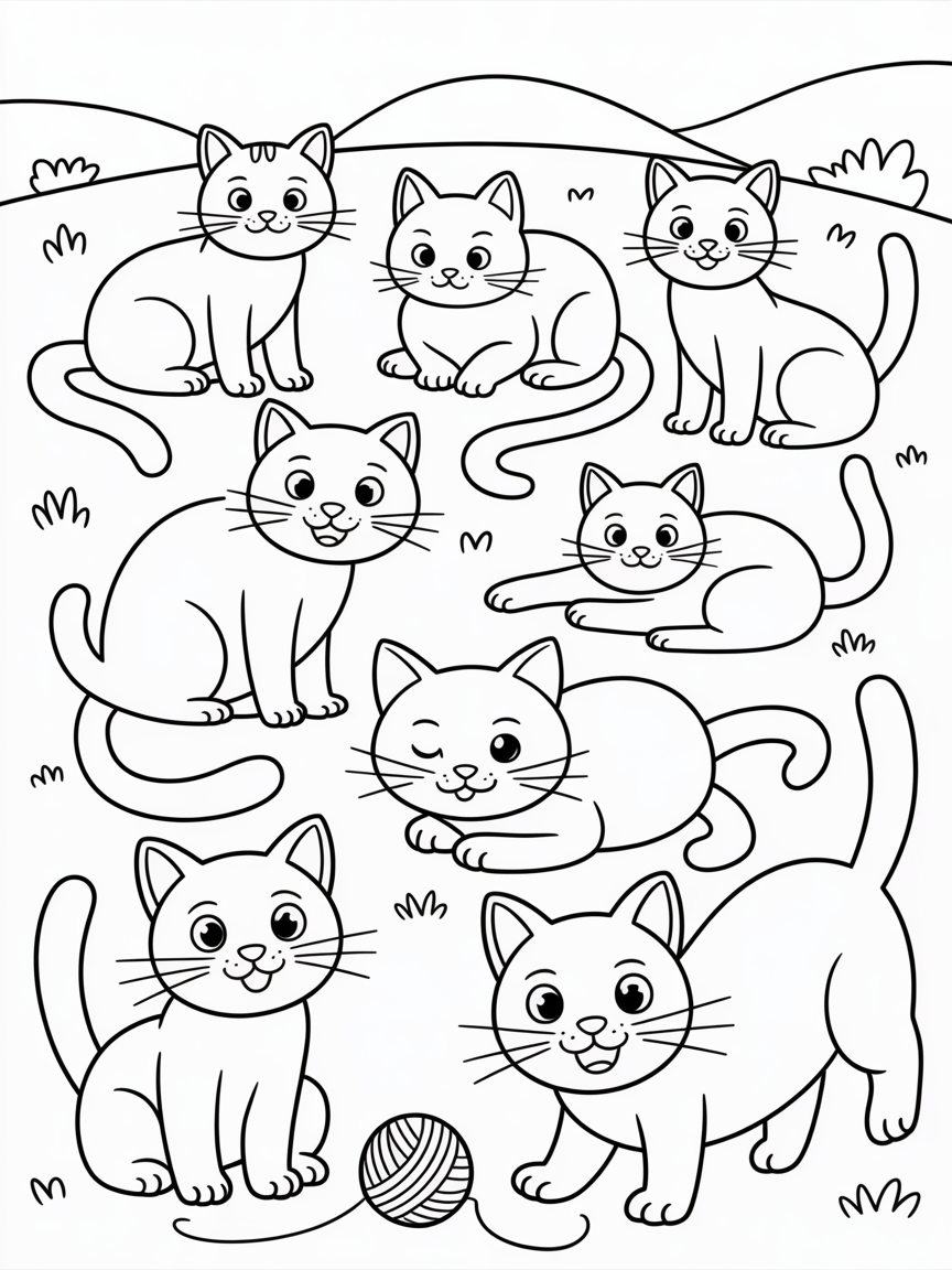 a lot of cats - Free Coloring Page