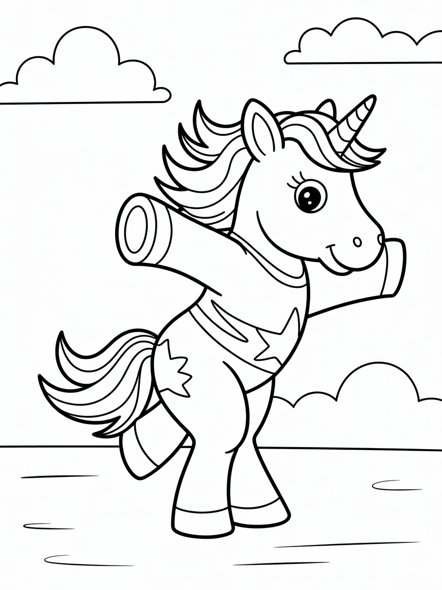 Gymnast unicorn - Free Coloring Page