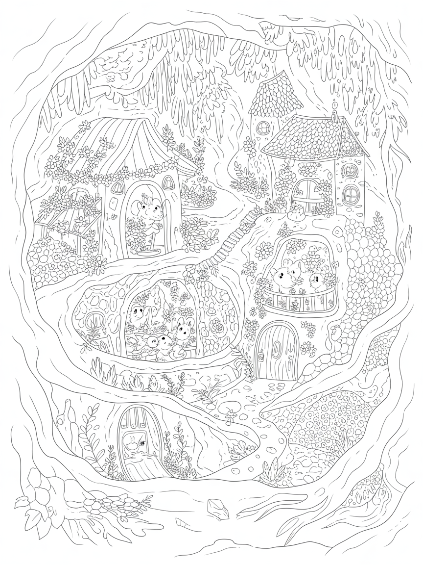 Mice living in underground houses - Free Coloring Page