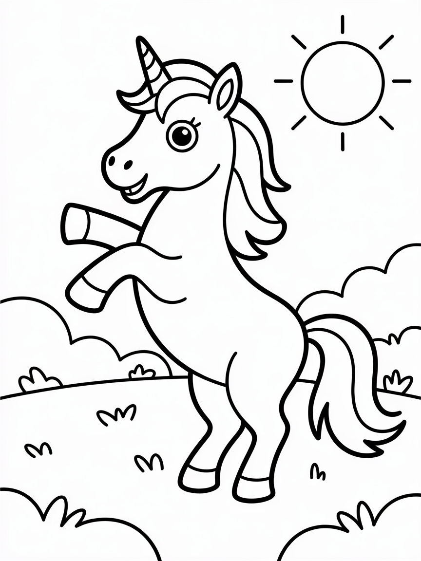 a unicorn doing gymnastics - Free Coloring Page