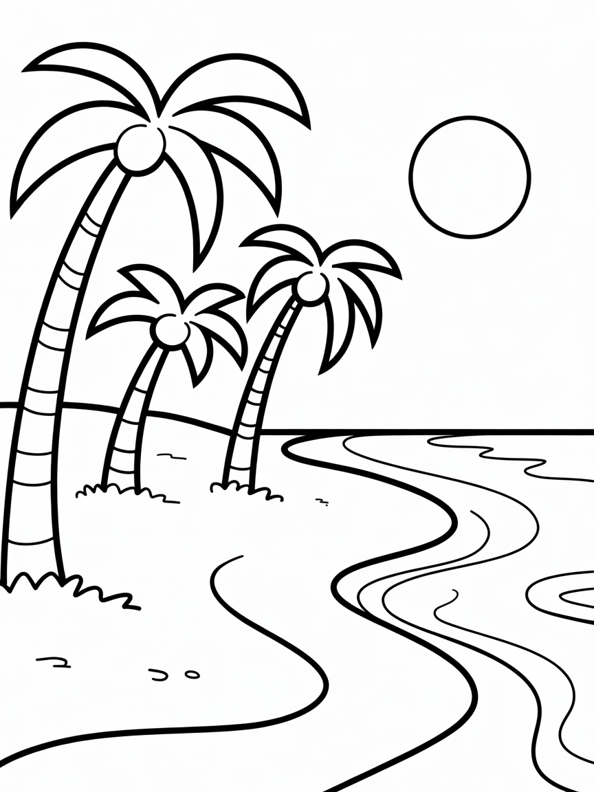 Big trees beach - Free Coloring Page