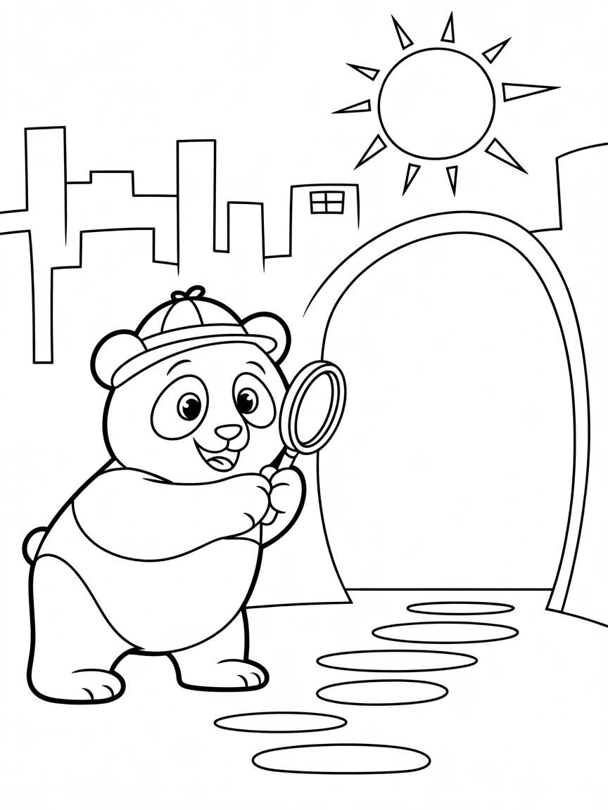 Create a coloring book for 3 - 6 year old about Detective Panda - Free Coloring Page
