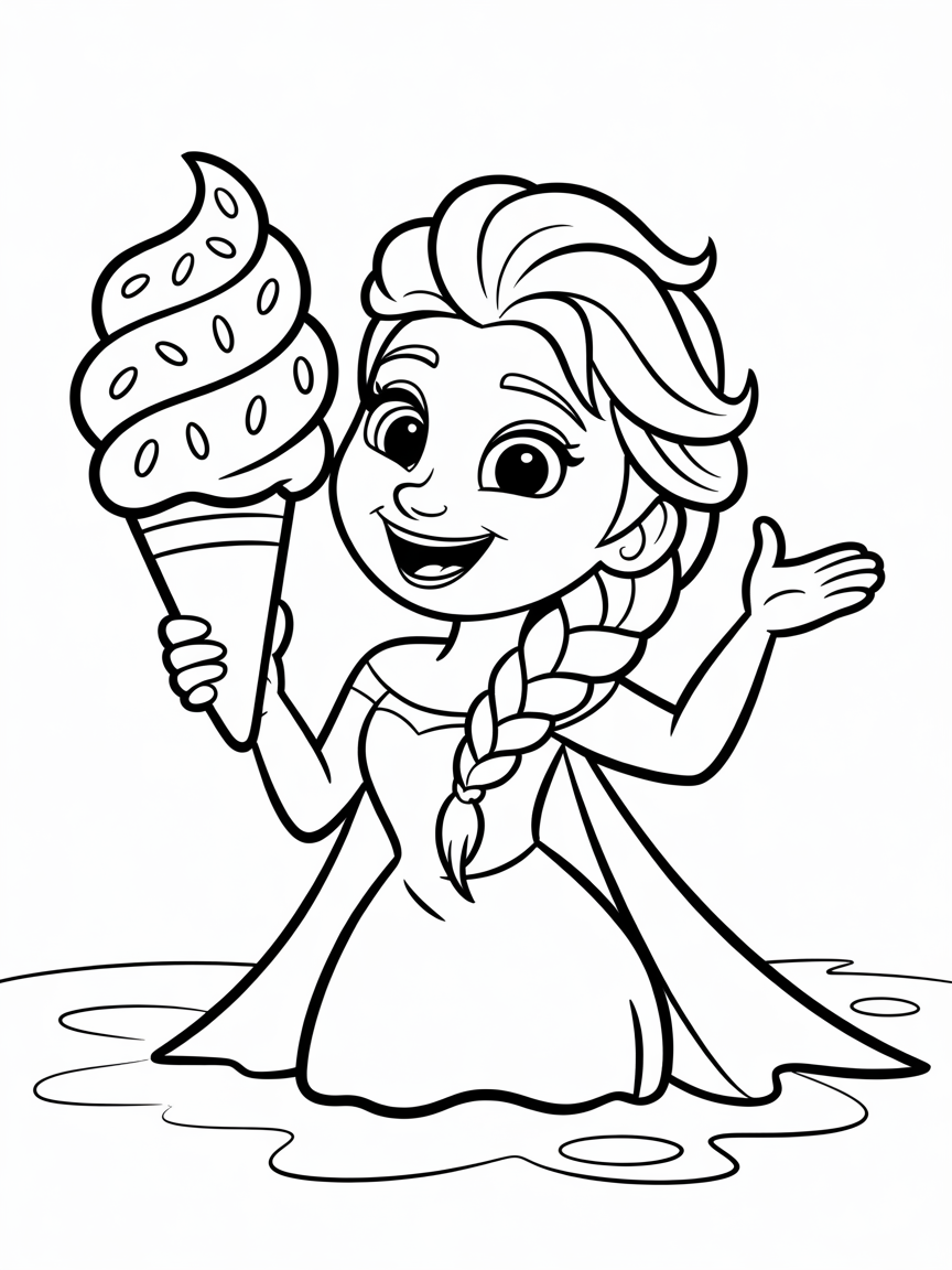 Elsa eating a snow cone - Free Coloring Page