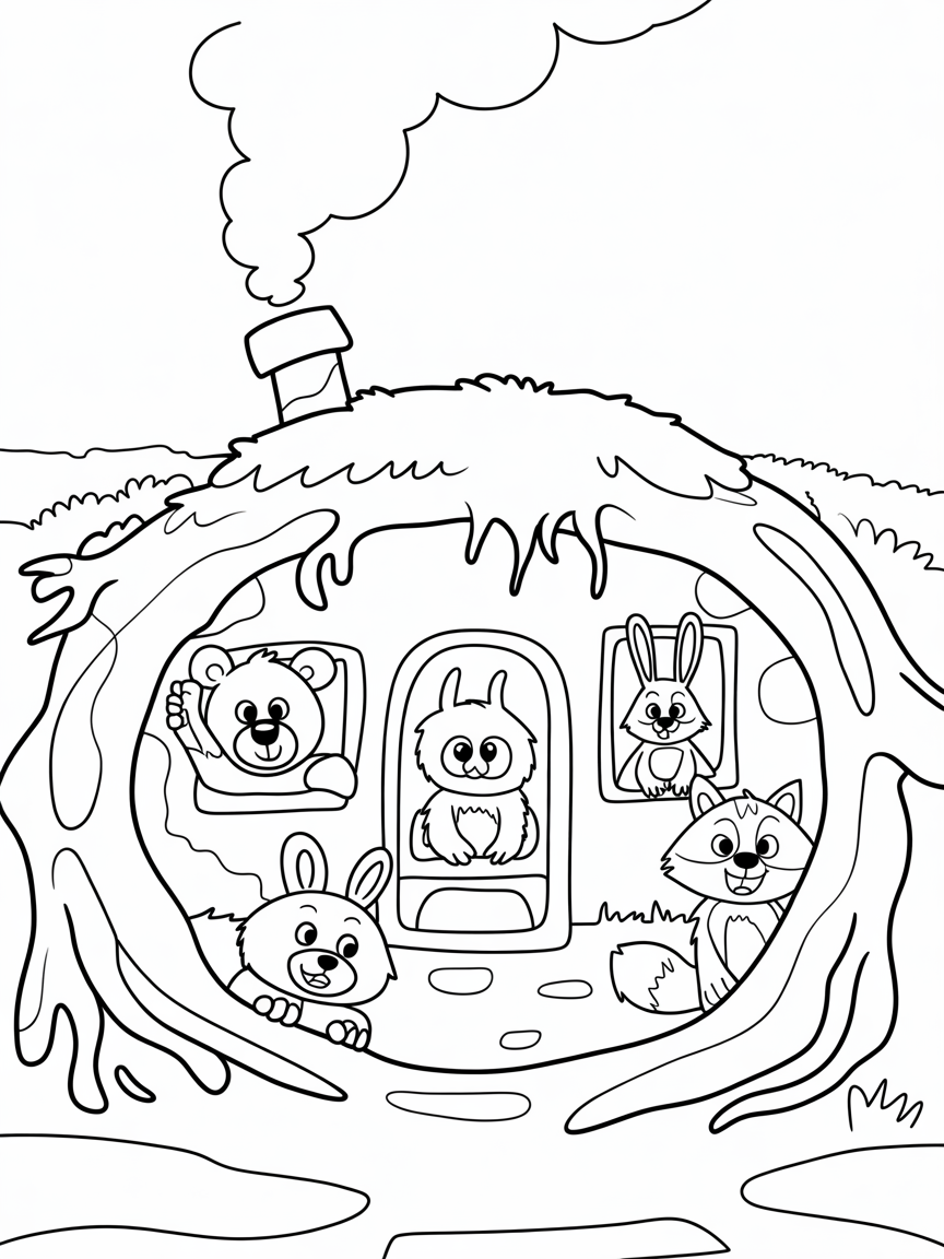 Animal home underground old cartoon - Free Coloring Page