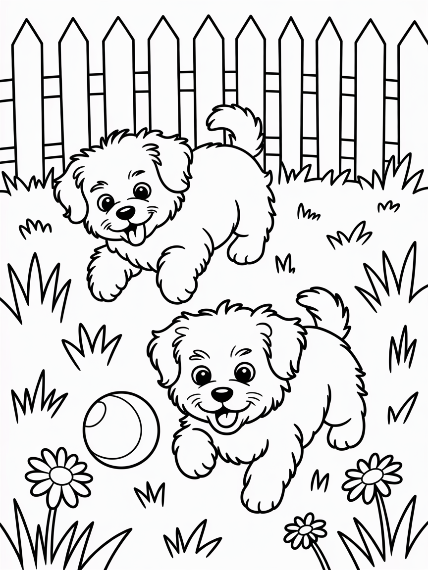 Maltese playing on yard - Free Coloring Page