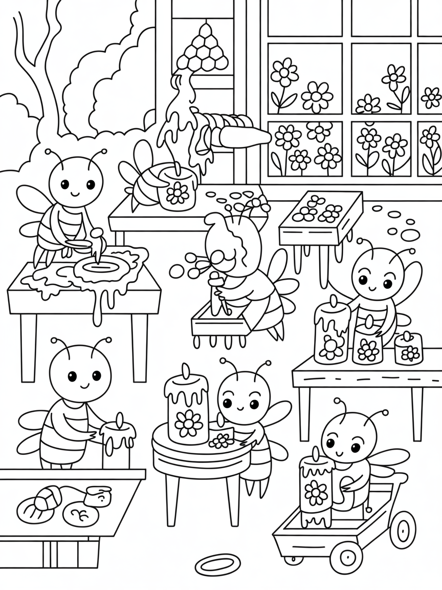 Beeswax candle workshop with honeybee artisans - Free Coloring Page