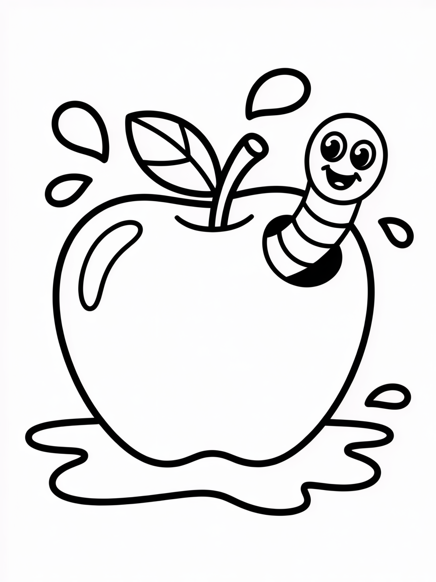 Apple with a worm coming out - Free Coloring Page