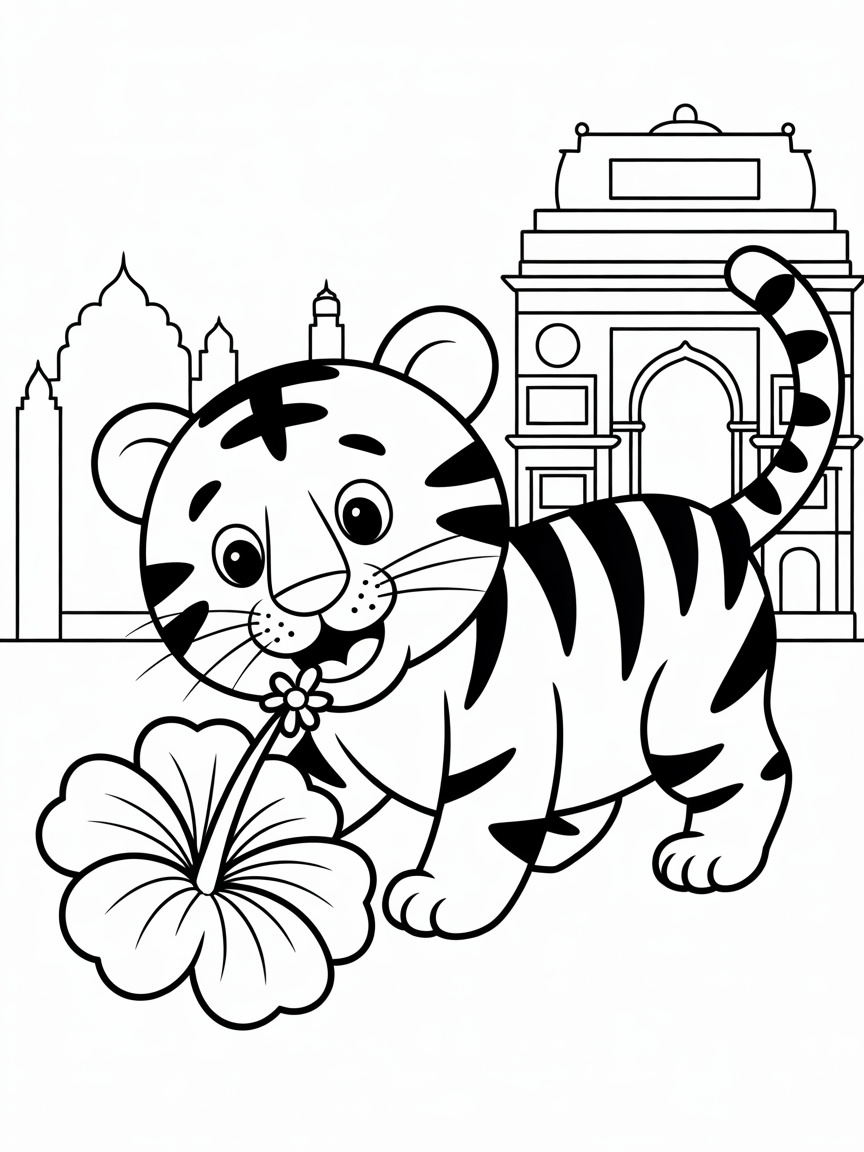 A tiger in new delhi - Free Coloring Page
