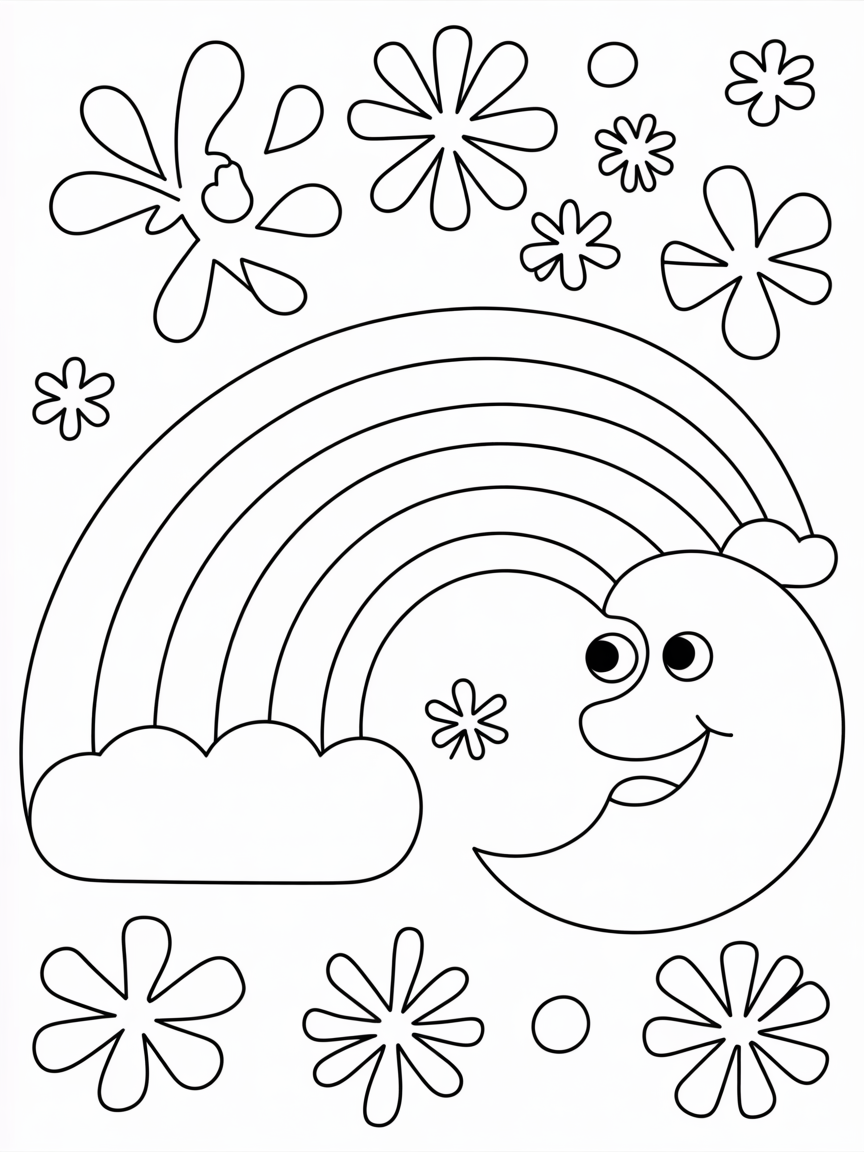 Rainbow In Winter Night - Free Coloring Page
