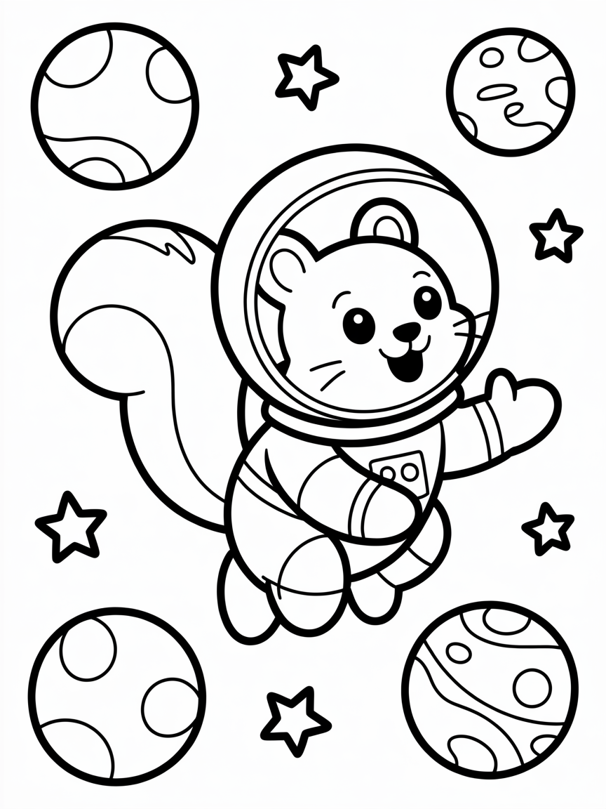 A squirrel astronaut - Free Coloring Page