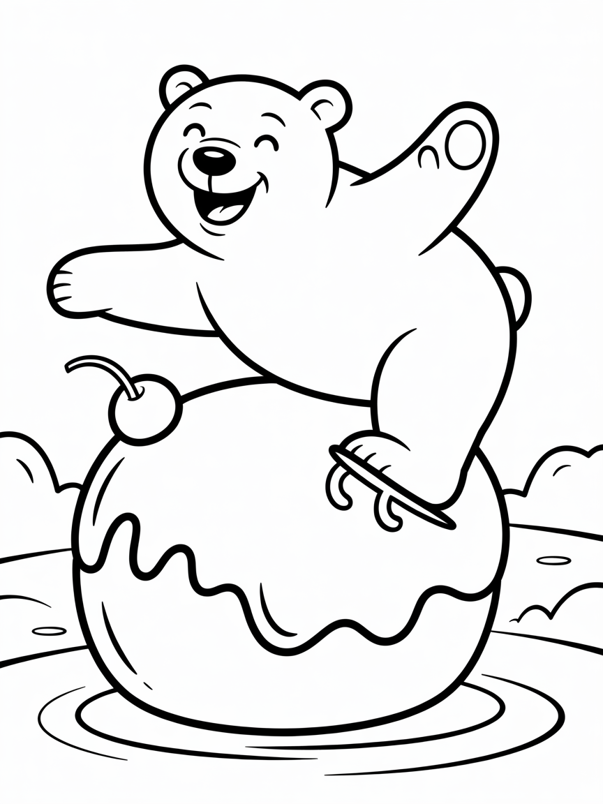 Polar bear skating on ice cream - Free Coloring Page