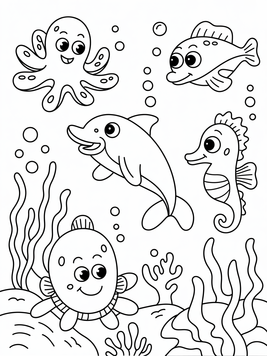 Sea aquarium - Free Coloring Page