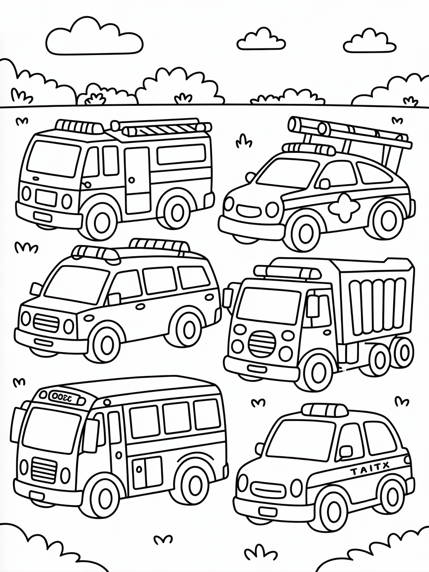 Lots of vehicles - Free Coloring Page