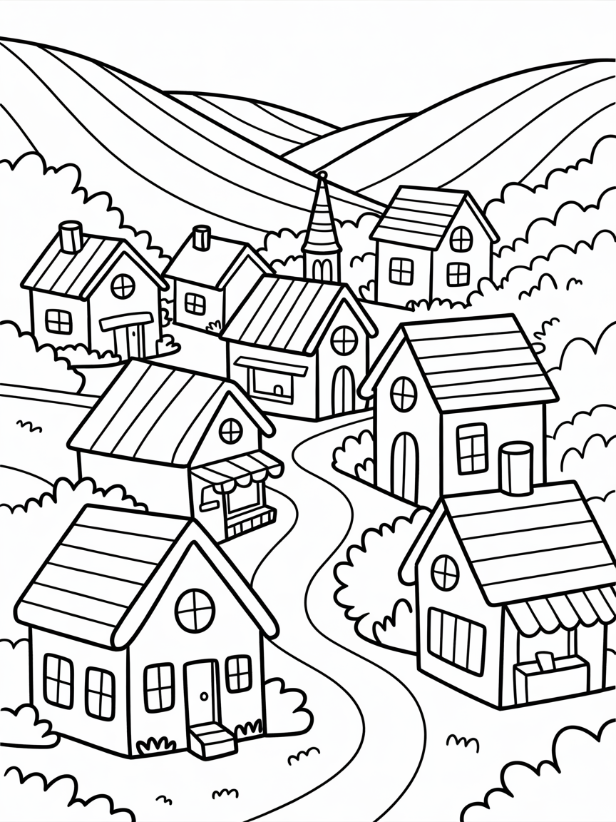 village - Free Coloring Page