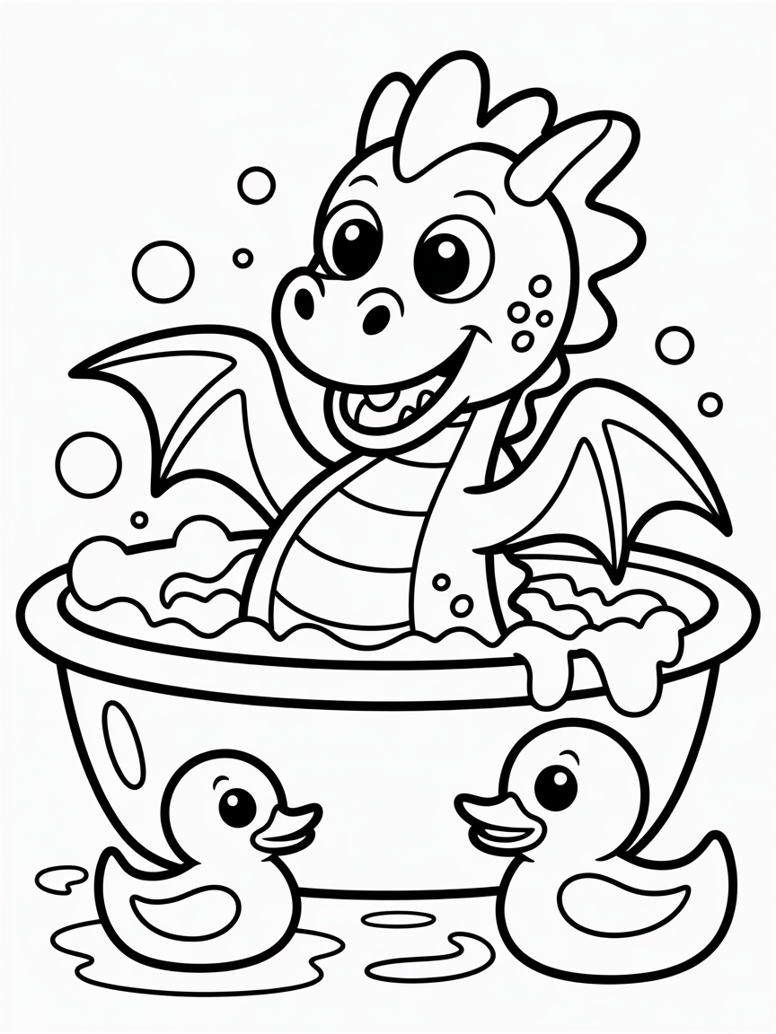 Dragon in a bath - Free Coloring Page