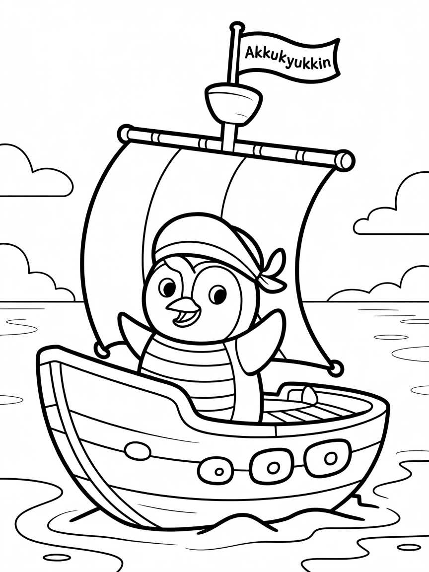 Pirate penguin sailing akkukyukkin ice ship - Free Coloring Page