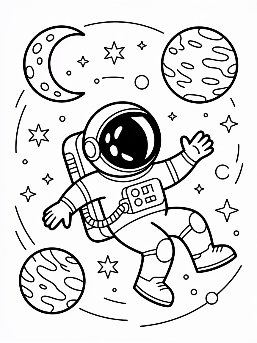 Space astronaut star moon - Free Coloring Page