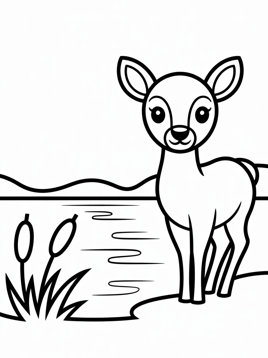 A deer by the lake - Free Coloring Page