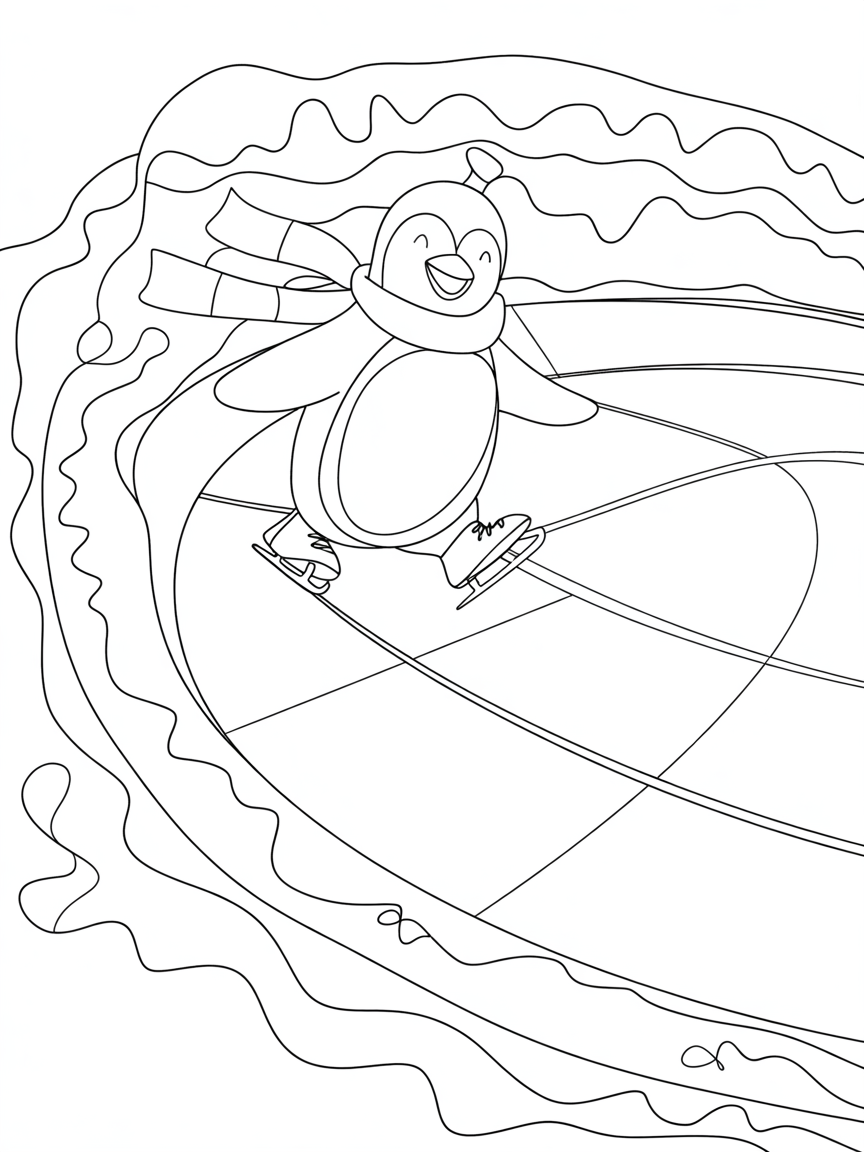 Penguin ice skating on rainbow ice - Free Coloring Page