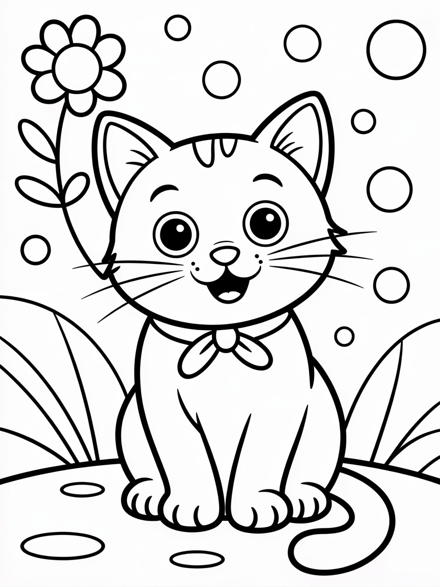 Black and pink cat - Free Coloring Page