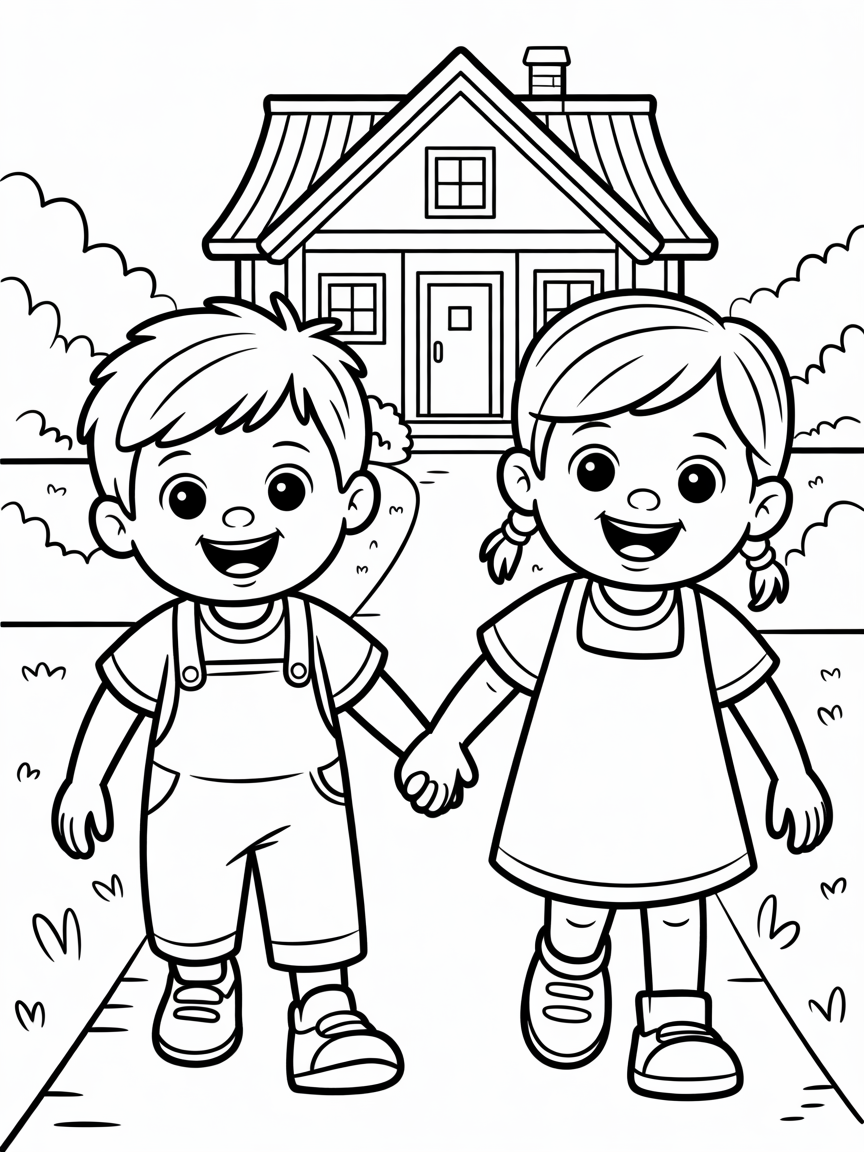 Chukku ( brother 05 yo) and Tashi (sister 10 yo ) went to visit maternal grandparents - Free Coloring Page
