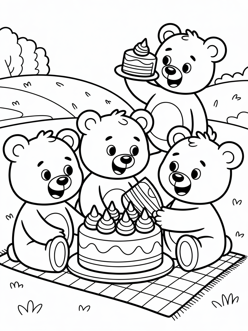 Bears eating cake - Free Coloring Page