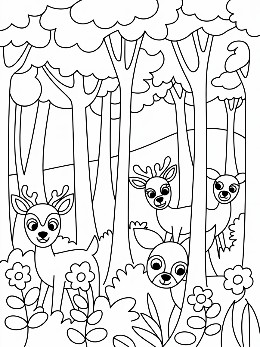 Deep wooden thicket with deers - Free Coloring Page
