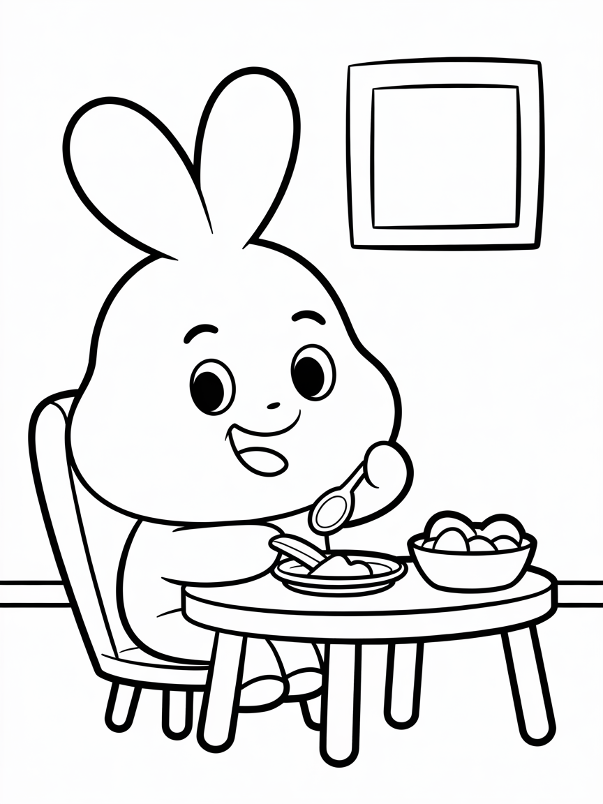 labubu is eating dinner - Free Coloring Page