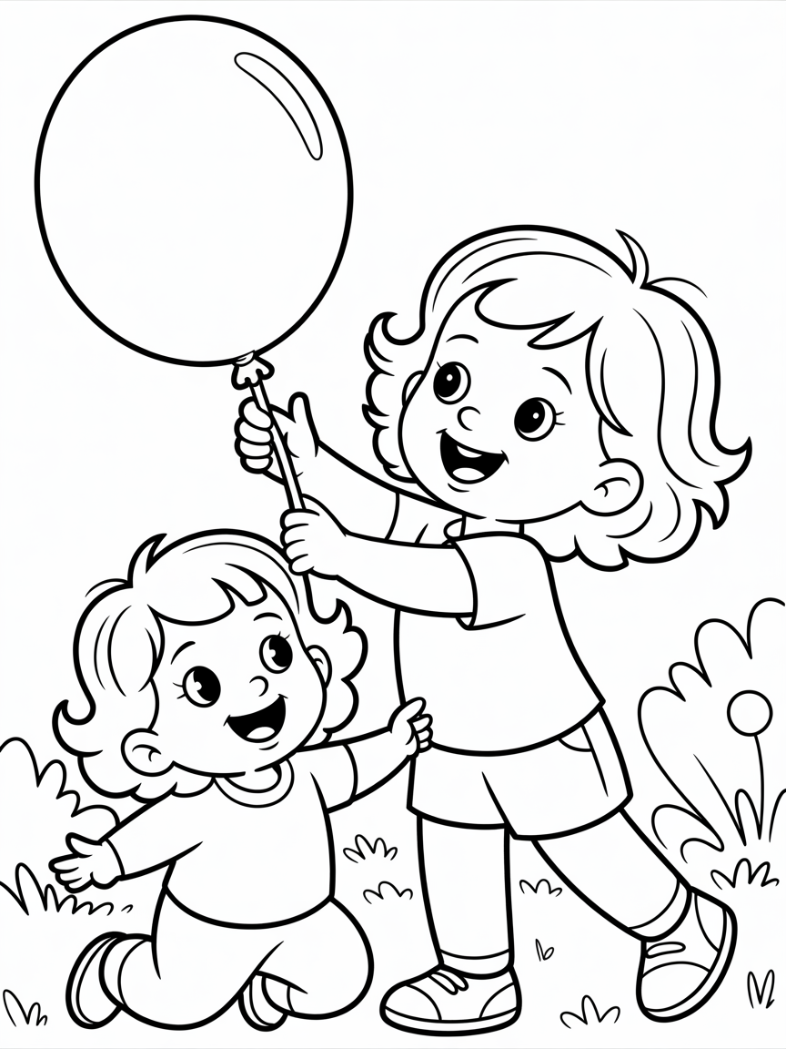 3 and 1,5 year old sisters having fun. they both have curls - Free Coloring Page