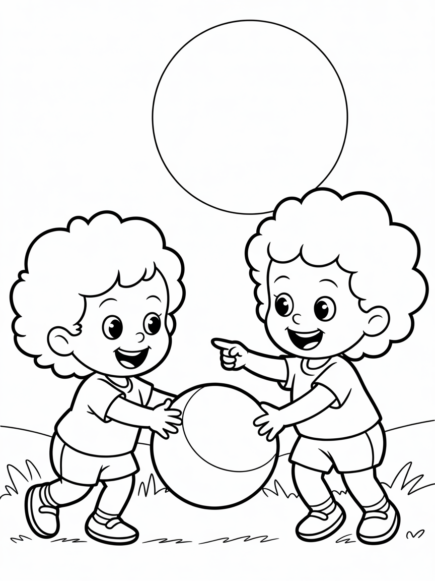 3 and 1,5 year old sisters having fun. they both have short very very curly hair.No other kids in the picuture please - Free Coloring Page