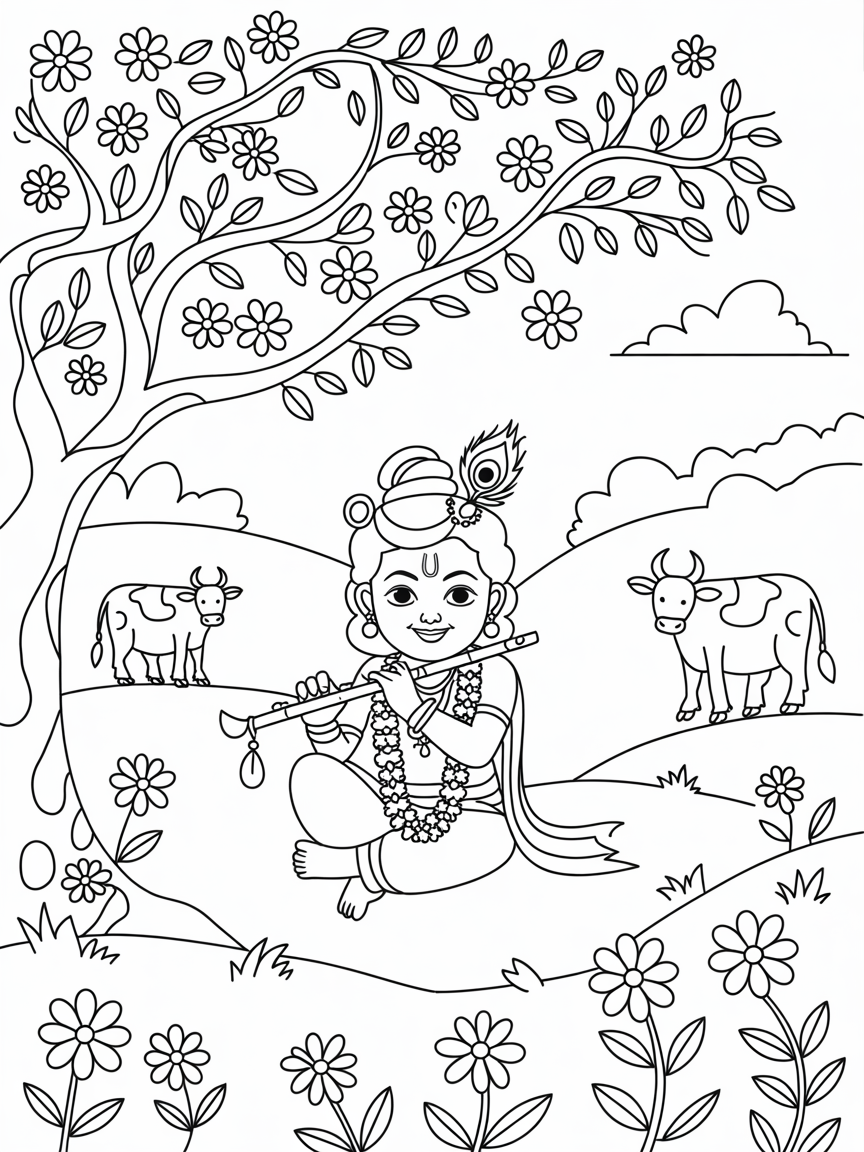 krishna - Free Coloring Page