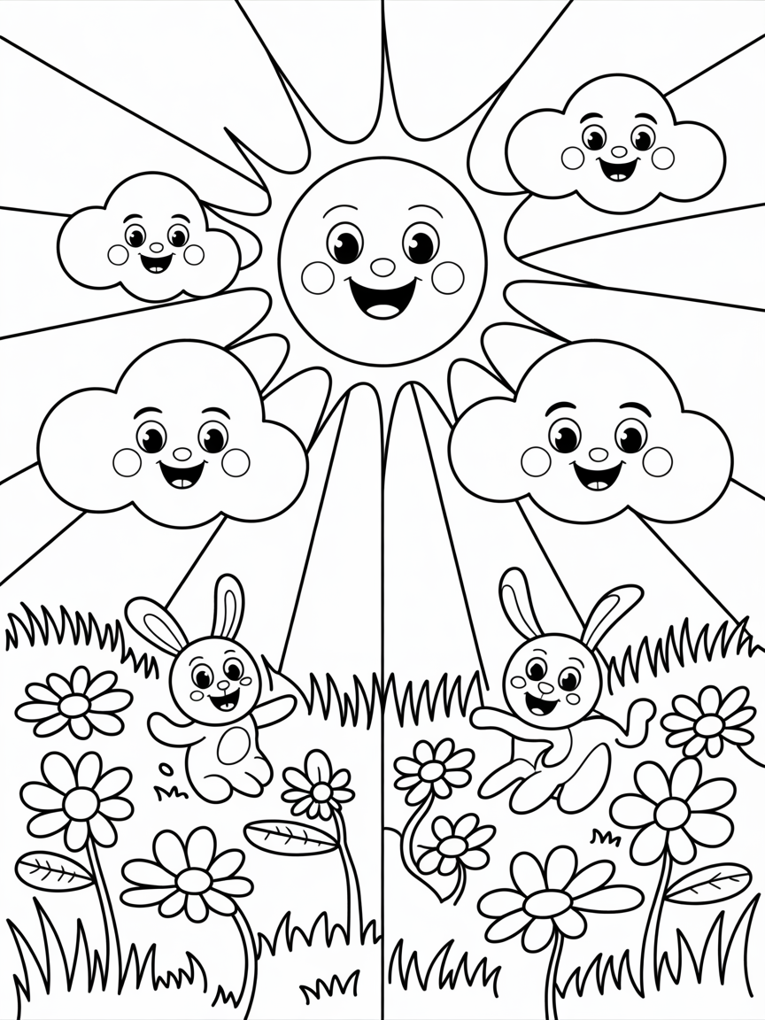 Happiness and Sunshine - Free Coloring Page