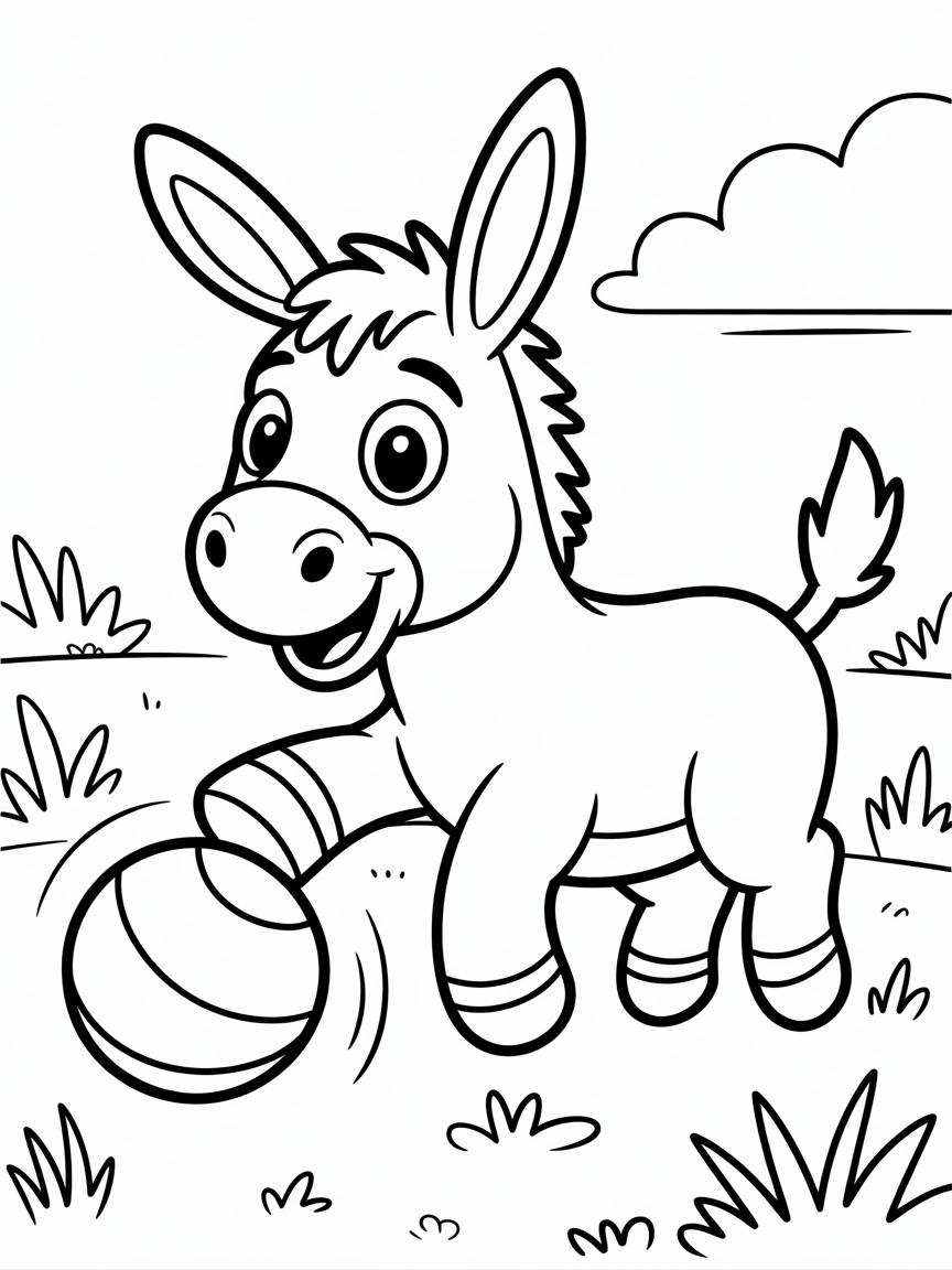 Donkey kicking Ball - Free Coloring Page