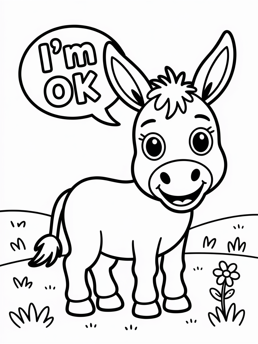 Donkey saying im ok - Free Coloring Page