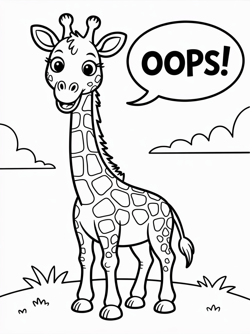 Giraffe saying oops - Free Coloring Page