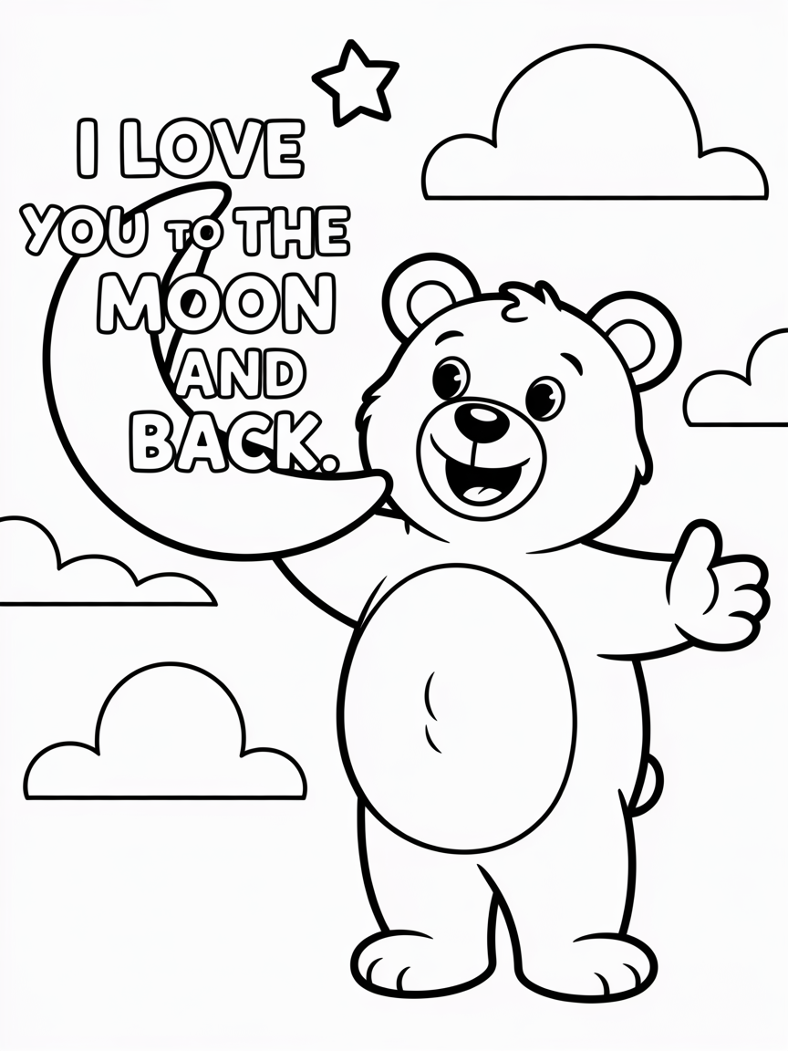Bear saying i love you to the moon and back - Free Coloring Page