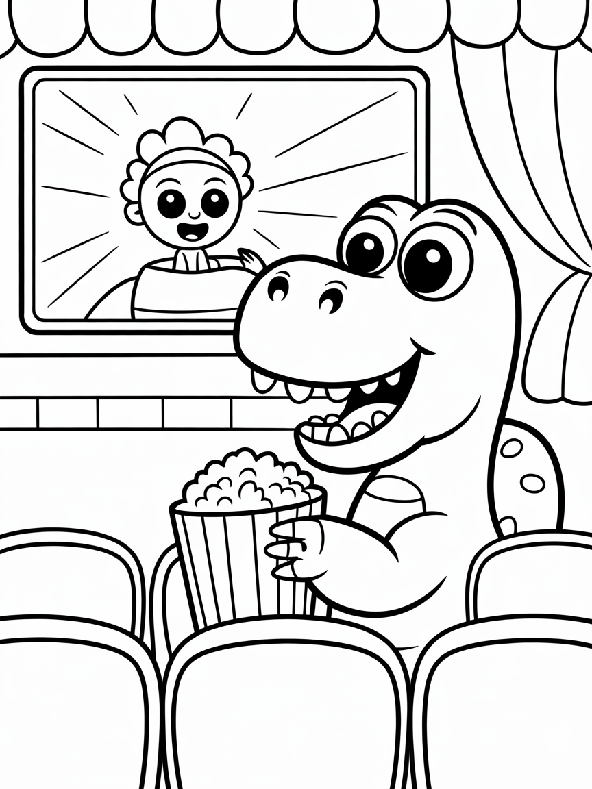 Dinosaur in the cinema - Free Coloring Page