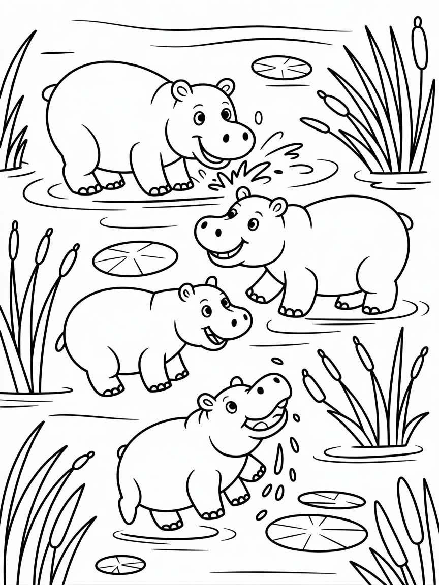Hippos - Free Coloring Page