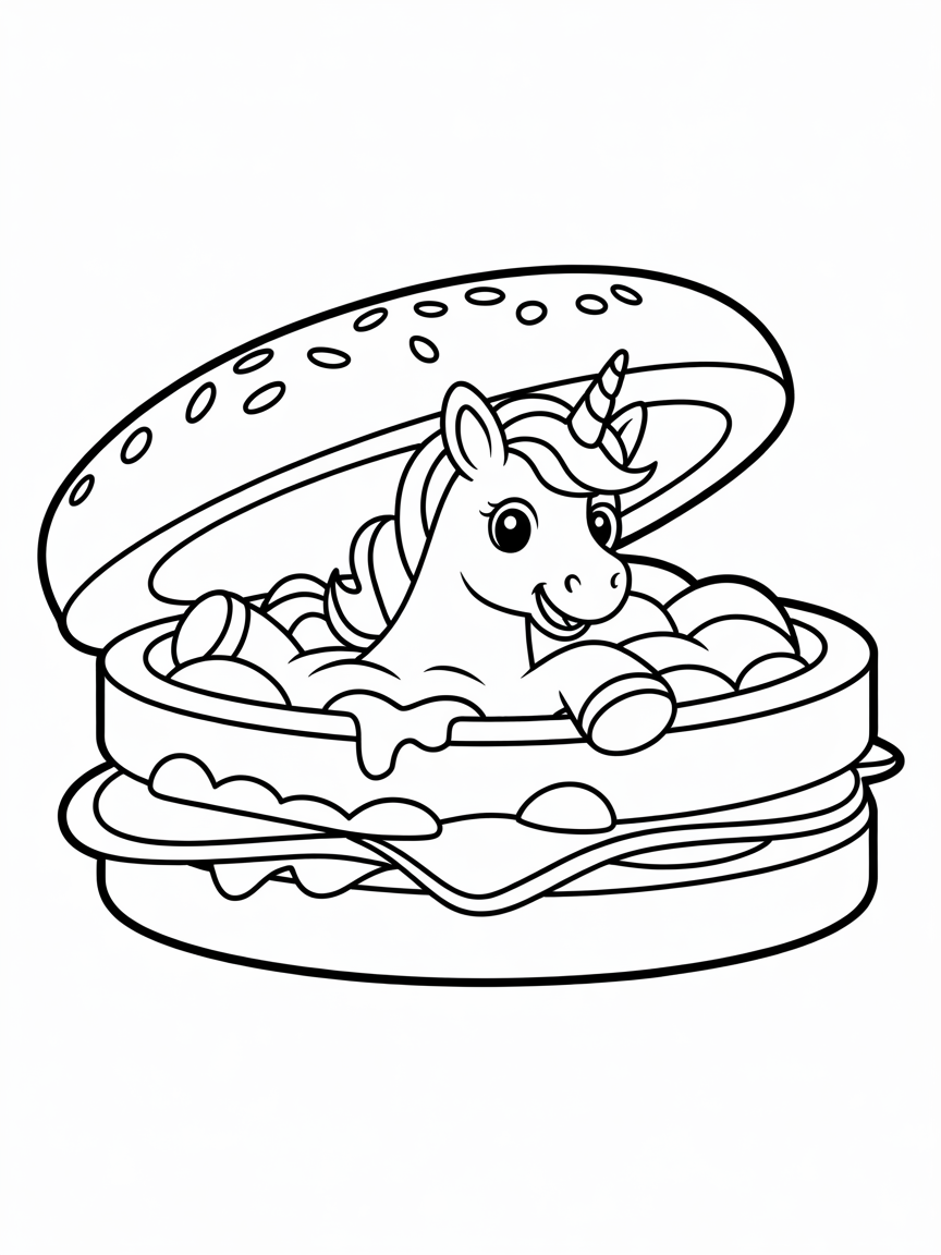 Unicorn in a sandwich - Free Coloring Page