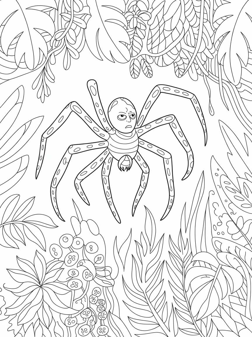 spider dude lost in the jungle - Free Coloring Page