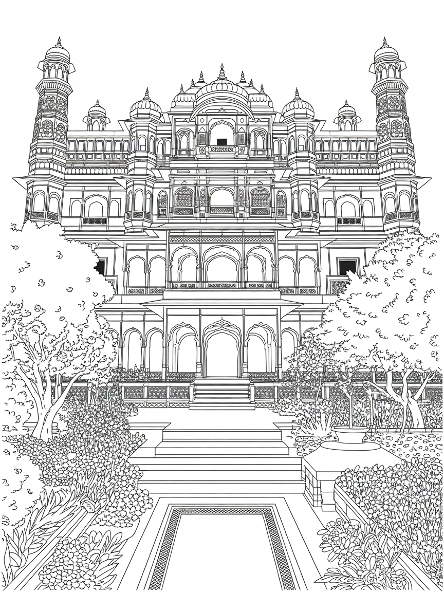 Indian rajasthan royal palace - Free Coloring Page