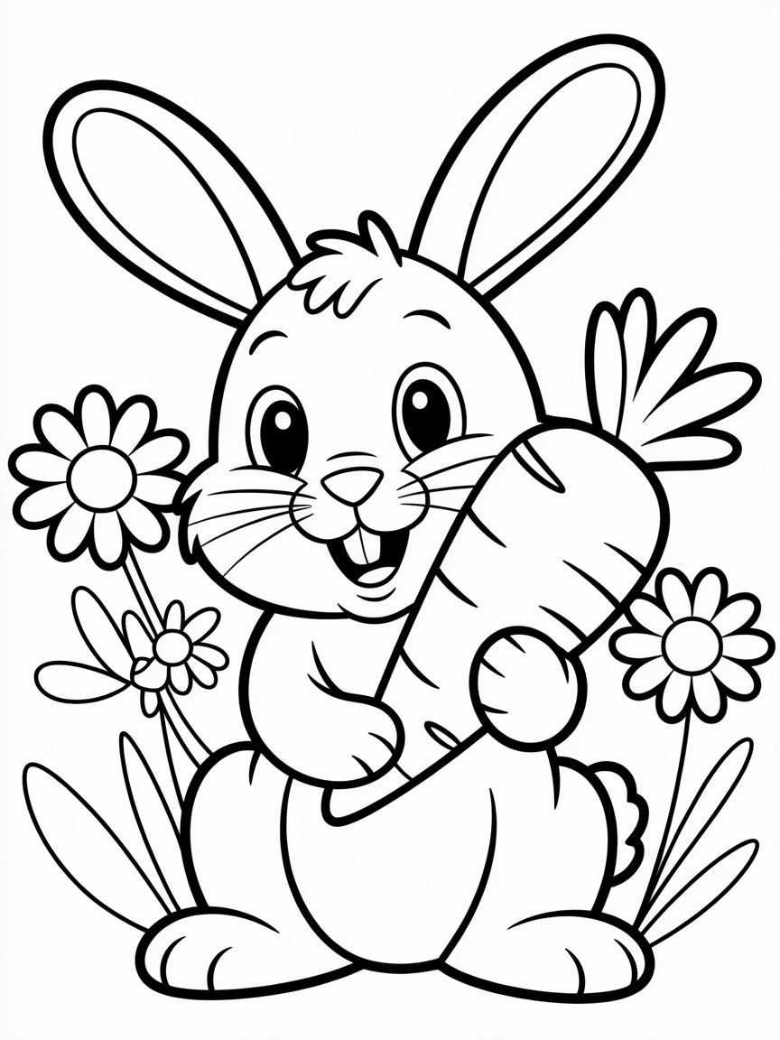 Little rabbit with carrot - Free Coloring Page
