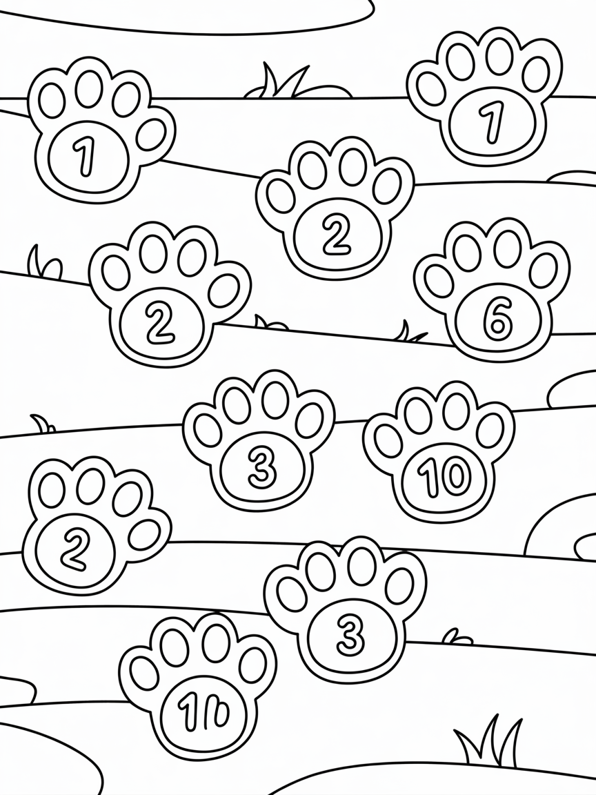 Paw control number 1 to 10 - Free Coloring Page