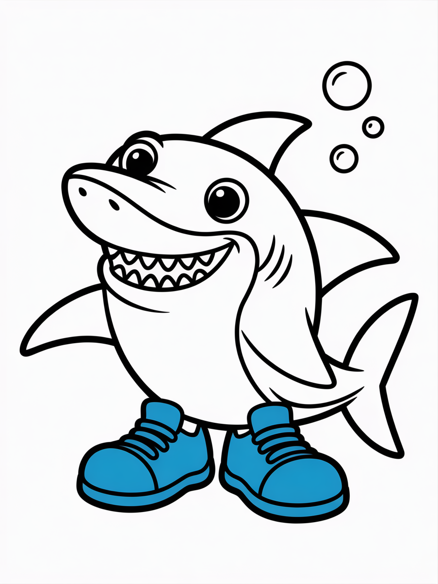 A shark in blue shoes - Free Coloring Page
