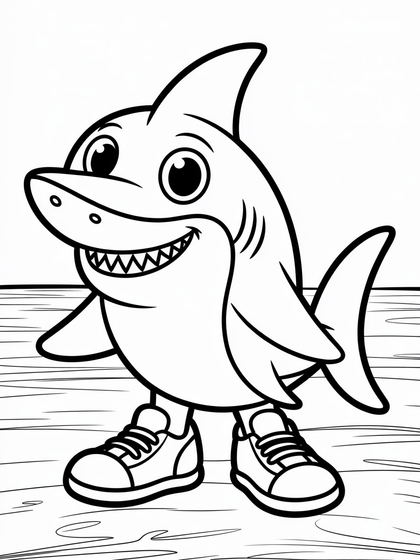A shark with shoes - Free Coloring Page