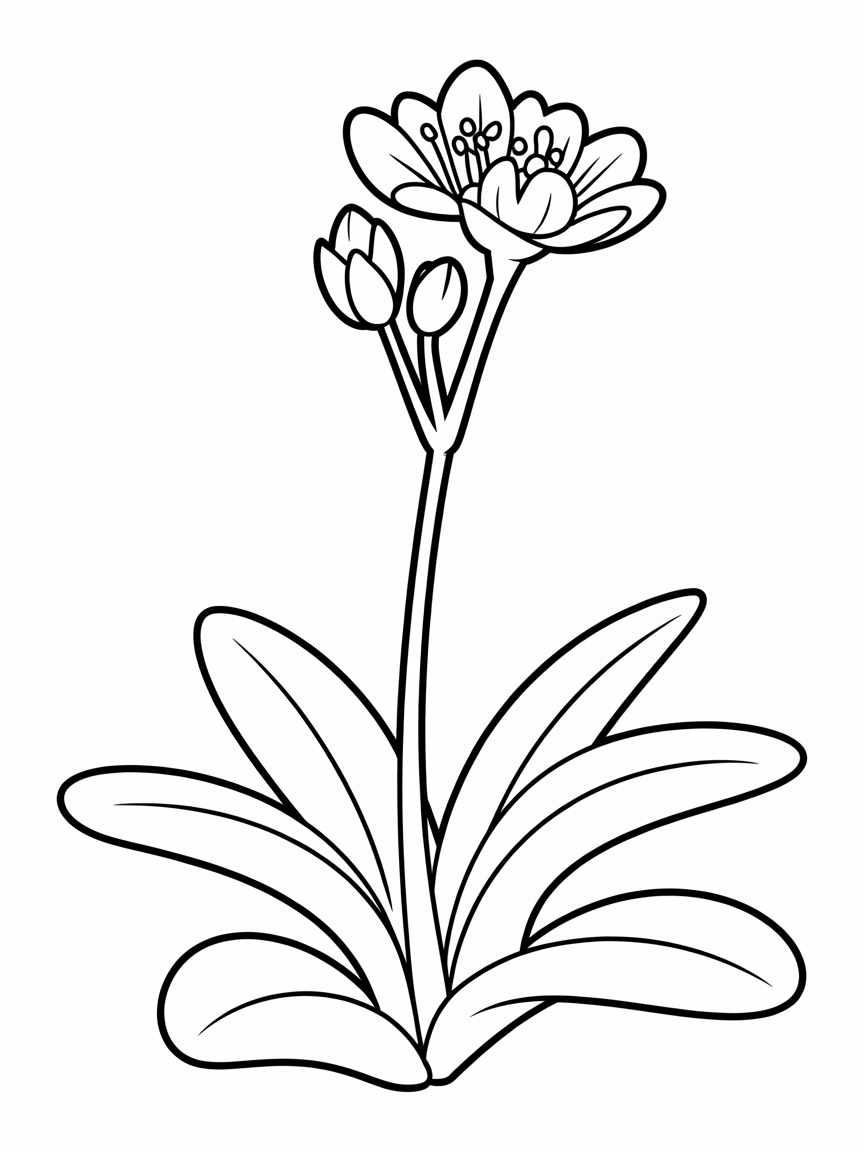 A Common Butterwort, showing the flower, stem and base leaves of the whole plant - Free Coloring Page