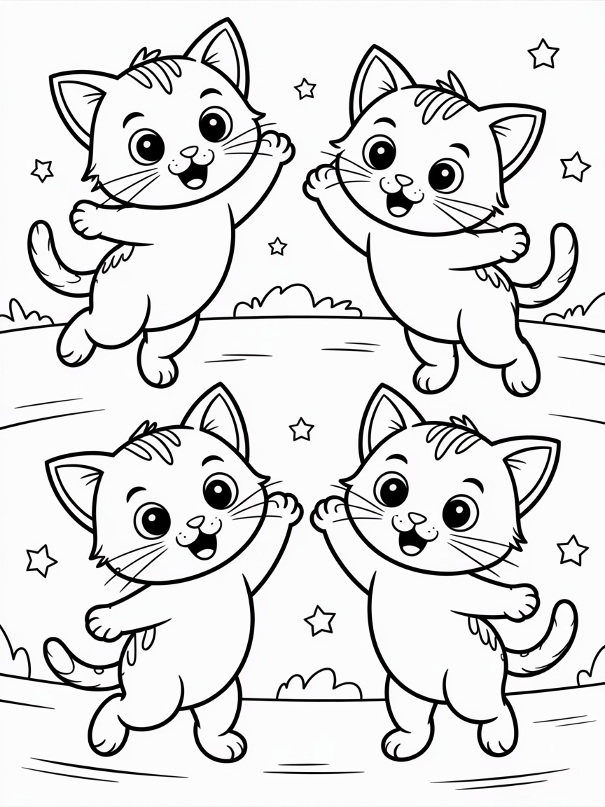 Dancing kittens - Free Coloring Page