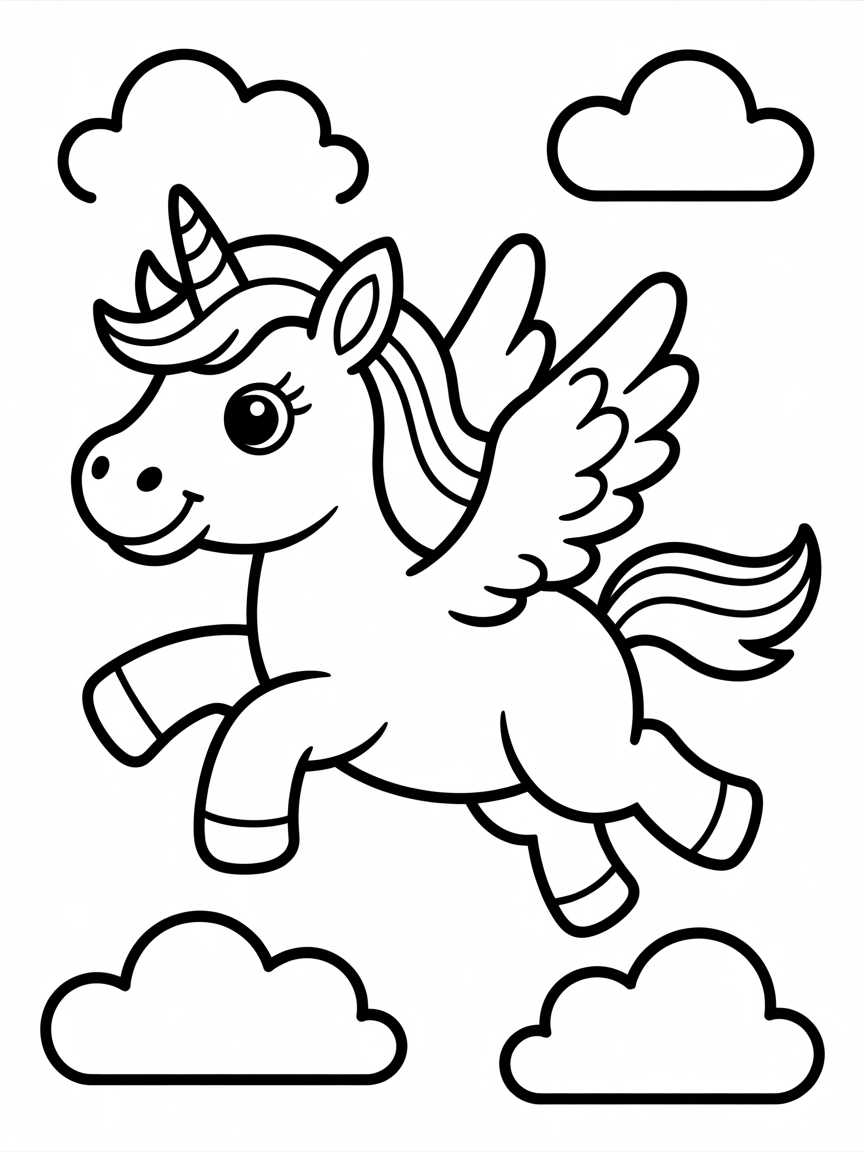 Unicorn flying - Free Coloring Page