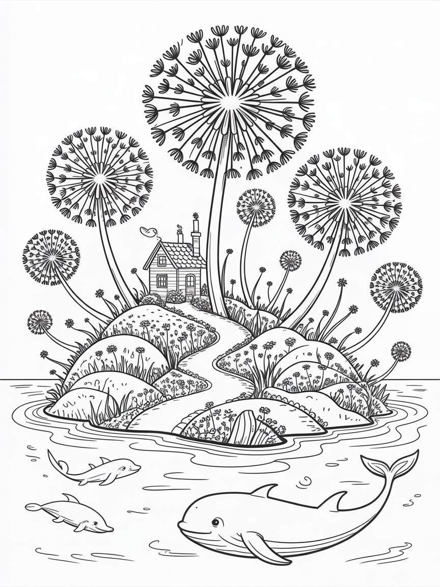 Dandelion Island - Free Coloring Page